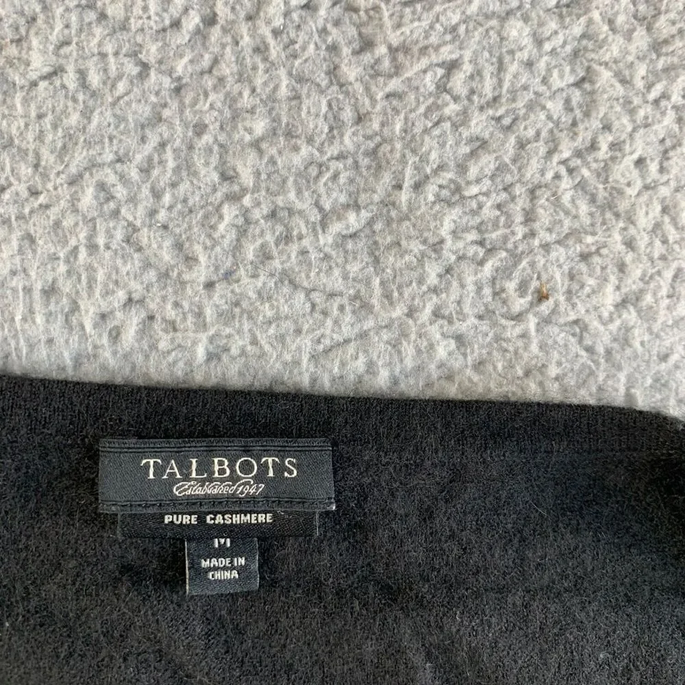 Talbots Sweater Womens Medium Black Pure Cashmere Pullover V Neck 3/4‎ Sleeve